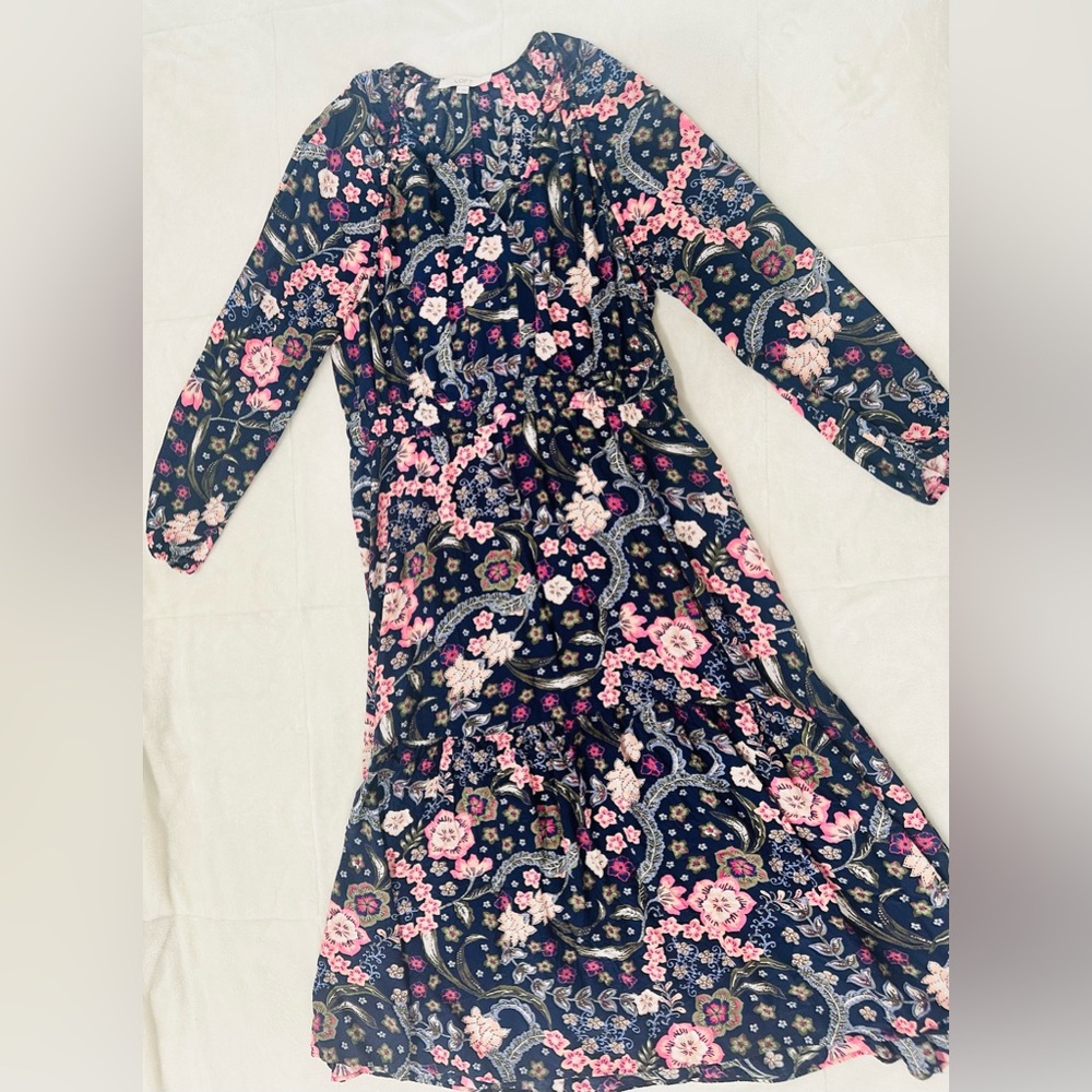 LOFT Navy and Pink Floral Dress